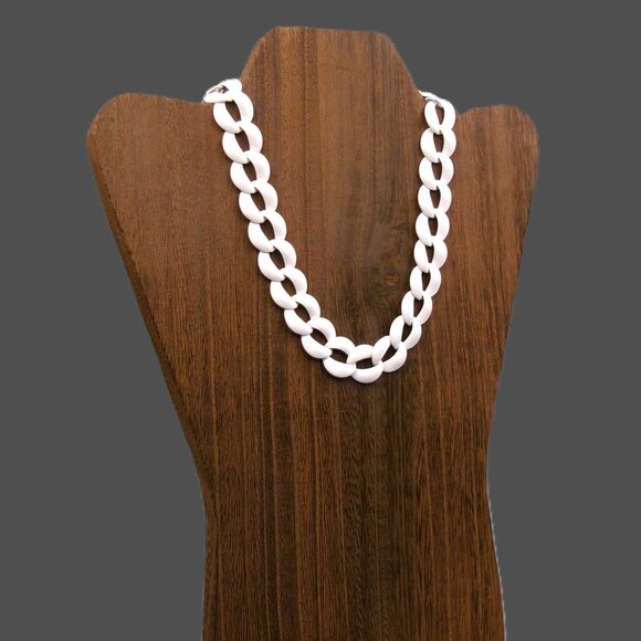 Vintage Early Napier White Metal Enamel Necklace, Curb Link - Picture 2 of 7